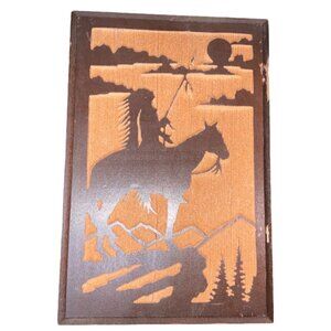 Native Indian Design Carved Wooden Plaque Horseback Souvenir Sequoia & General G